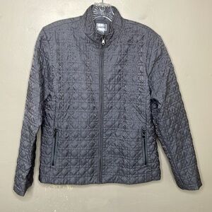 CHICO’S Jacket Gray Quilted Zipper Front Meridian Collar Zipper Pockets 8